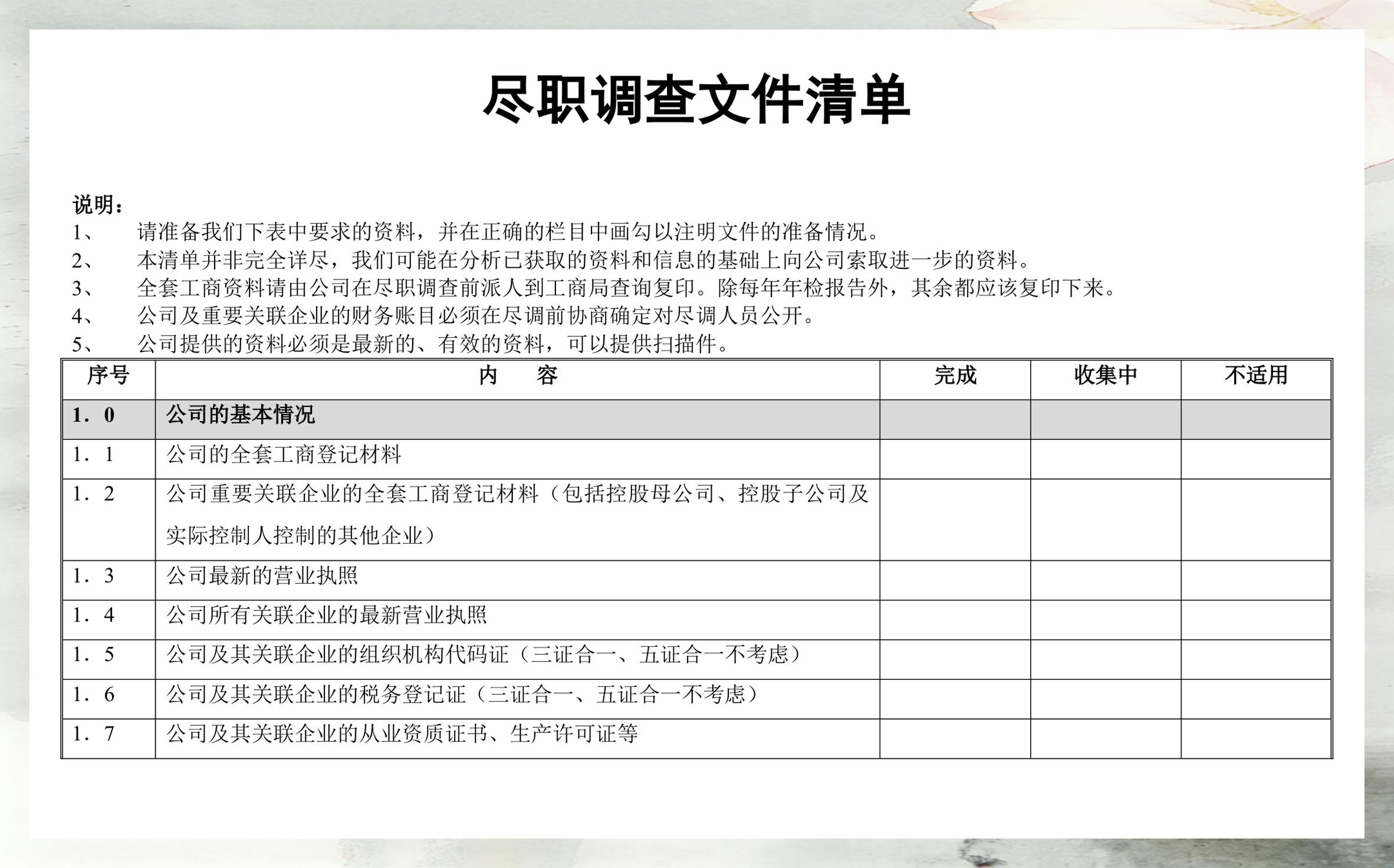 尽调清单模板定制(尽调资料清单如何提供)三沙市